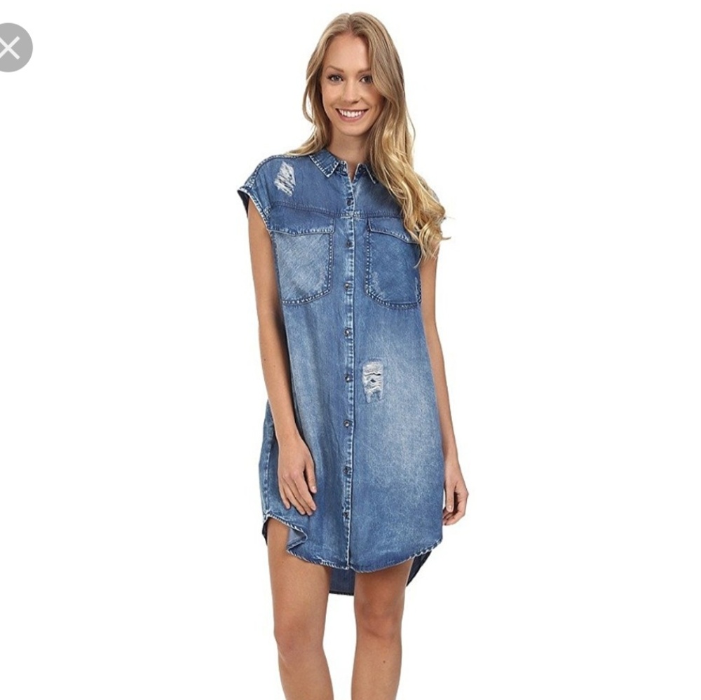Calvin Klein Distressed Chambray Shirt Dress - S